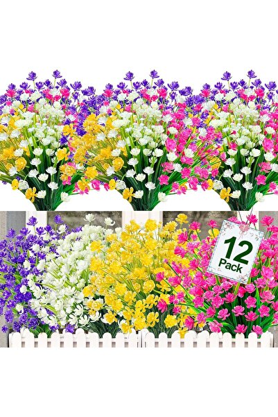 Arabest 12 Bundles Artificial Flowers,UV Resistant Fake Plants,Faux Plastic,f...