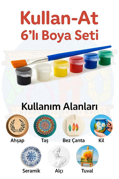 NEON PLUS 3 ml Guaj Boya ve fırça Seti 6 Renk