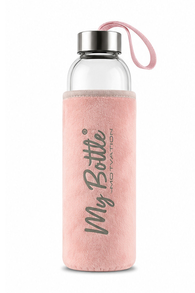 Roccos My Bottle Peluş Kılıflı Cam Matara – Taşıma Askılı Şık Su Şişesi