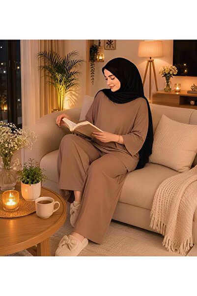 1way بيجامه منزليه مريحه وانيقه تيشيرت مخطط وبنطلون واسع بخصر مطاطي صيفي