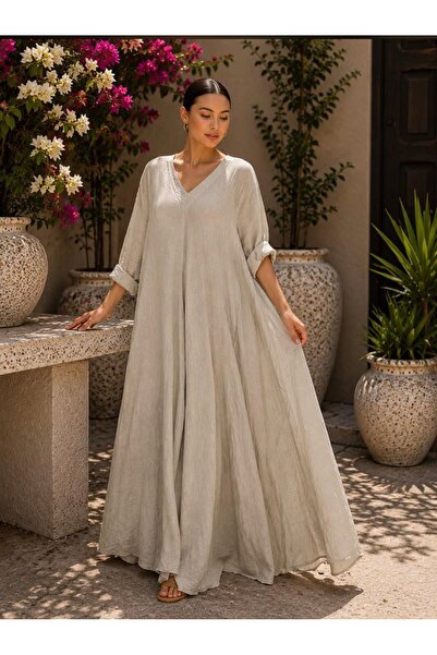 yusracollectionn Super Flattering Italian Linen Maxi Dress – Fits up to Size 46