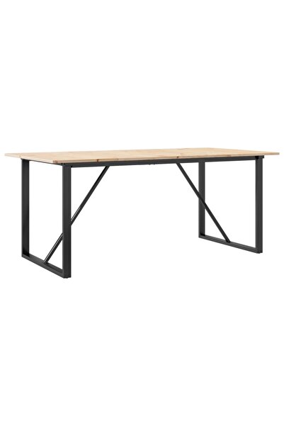 vidaxl Masă de bucătărie, cadru O, 180x90x75cm lemn masiv pin și Oţel