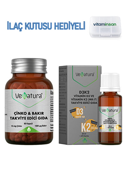 VeNatura زنك ونحاس 60 كبسولة + قطرات D3 K2 20 مل