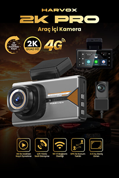 HARVOX Araç İçi Kamera 2K HD Görüntü WiFi GPS Özellikli Sim Kart Destekli 24 ...