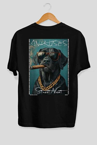 Ankhises For Dog Lovers 43 Black Oversize T-Shirt with Dog Print on the Back ...