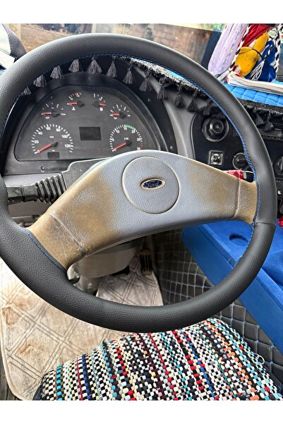 HASBAY DİKİŞLİ DİREKSİYON KILIFI SİYAH DERİ MAVİ DİKİŞLİ F.ORD CARGO 2530 D T...