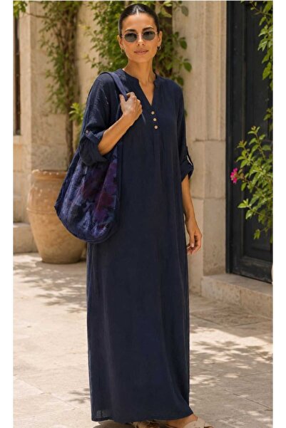 espoire butik kadın italyan ham keten oversize düz elbise 42 44 46 bedenlere ...