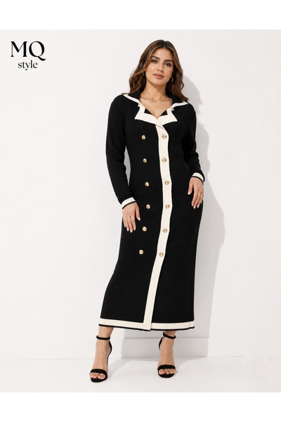 MQ Elegant Long Dress with Golden Embossed Buttons from Turkish Collection