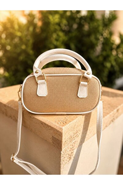 SANTA FLEX Women's White Faux Leather Detailed Straw Textured Adjustable Stra...
