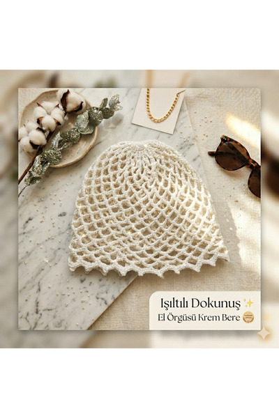 örgü Marsela Hand-Knitted Mesh Beret Hat>Mesh Hat with Glitter Detail>Hair Ac...