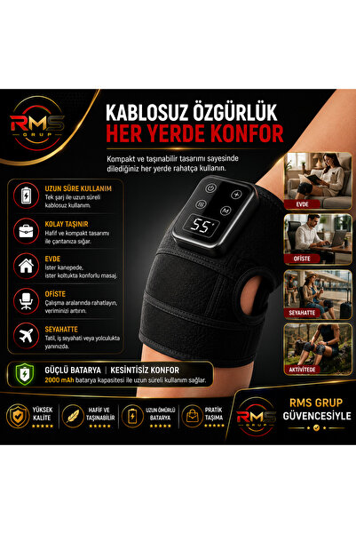 RMSGRUP 2 Adet Akıllı Diz Masaj Cihazı Isıtmalı Titreşimli Şarjlı LED Ekranlı...
