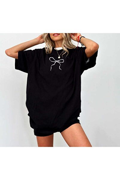 JENOLAN Ženska mašna Štampano crna Oversize kroj T-shirt ležerna devojka