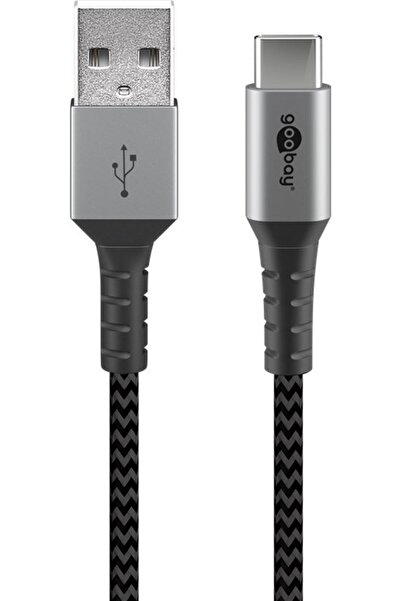 goobay Cablu USB type C la USB-A 2.0 0.5m invelis textil cu conector metal 3A...