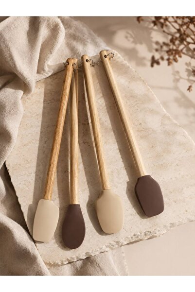 LEONEV Set of 4 Wooden Spatulas with Long Handles