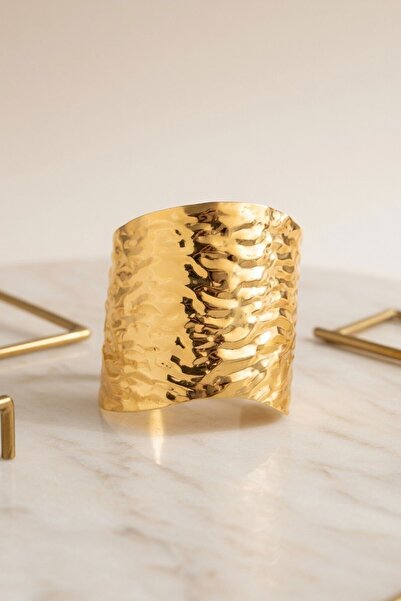 bacc Gold Forged Textured Wide Cuff Bracelet