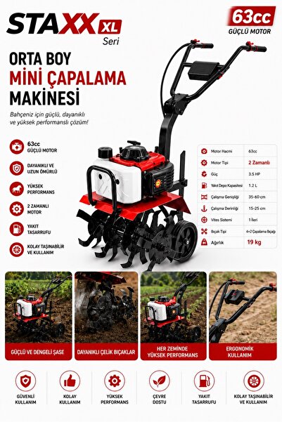 STAXX POWER XL Seri Profesyonel Bahçe Çapa Makinesi 20HPX 63cc 2 Zamanlı Moto...