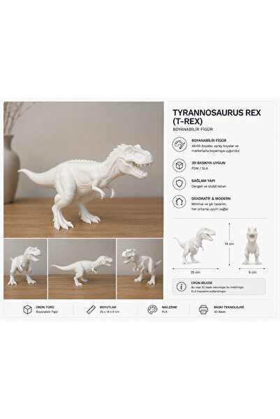 trioartstudio T-Rex (Tyrannosaurus Rex) Dinozor Boyama Seti – Boyanabilir 3D ...