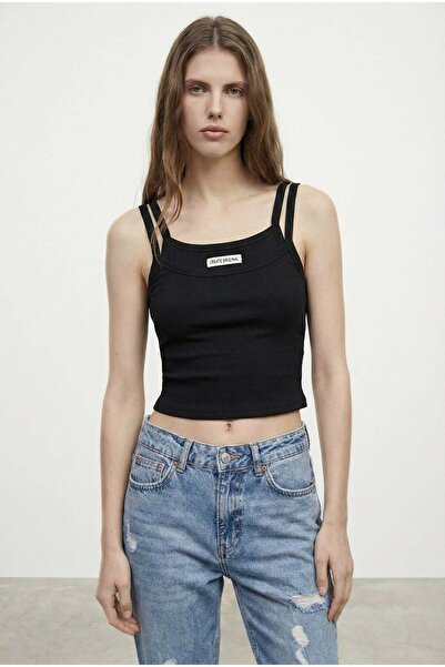 CKM MODA Pary kat detailed black tank top