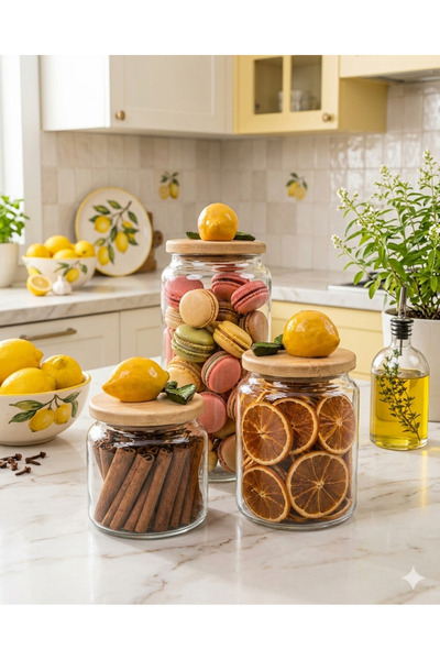 Kare Home Bambu Kapaklı Vakumlu 3lü Cam Kavanoz Seti (500 ml-800 ml-1300 ml) ...