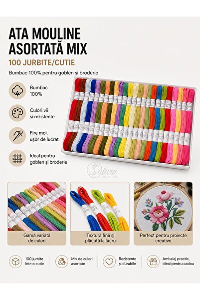 Saturn Ata Mouline Asortata Mix – 100 Jurbite/Cutie – Bumbac 100% pentru Gobl...