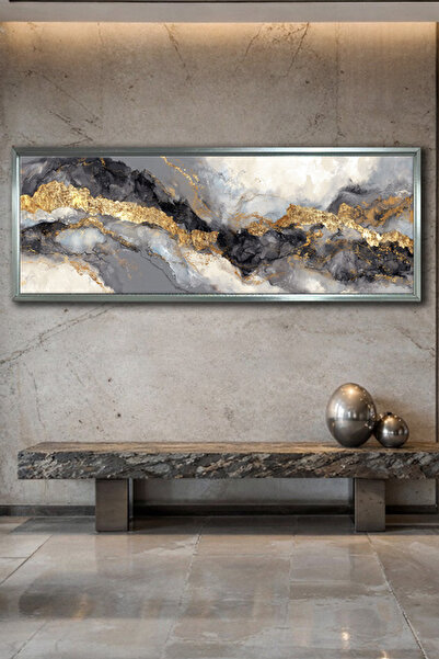 Meteor Galeri Meteor Gallery Art Modern Soyut Siyah Gri ve Yoğun Altın Yaldız...