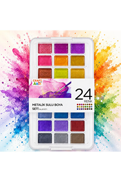 Craft and Arts 24 Renk Metalik Sulu Boya Seti Fırçalı Parlak ve Işıltılı