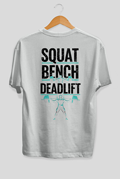 Ankhises Squat Bench Deadlift 3 Υπερμεγέθη Λευκό T-Shirt με Στάμπα στην Πλάτη...