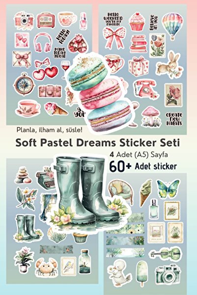 Mişomi Atölye Soft Pastel Dreams Sticker Seti – 60+ Sticker | Günlük, Ajanda ...