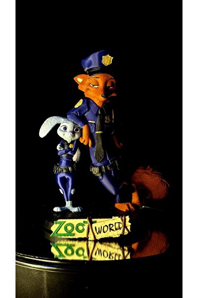 AREZ 3D FİGÜR Zootopia Polis Memurları Nick Wilde ve Judy Hopps Dekoratif Kol...
