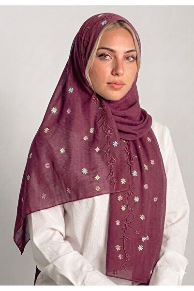 Veil Designer طرحه ازهار بوال طبقتين بتطريز ملون علي كامل الطرحة بقماش ياباني...