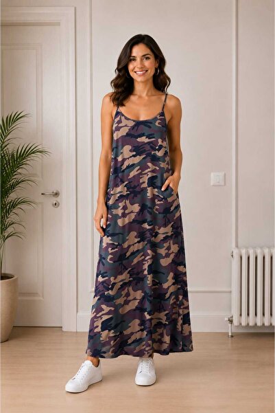 NO BRAND Rochie Maxi de Vară cu Imprimeu Camuflaj Military, Mărimea XL