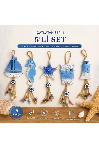bimbambom Çatlatan 5'li Set Duvar Süsü Çatlatan Seri,1,Deniz Atı,Yelken,Bayku...