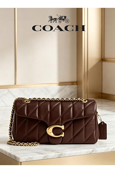 coach house حقيبة كتف جلد مبطّن ، لون بني قهوة، 25 سم × 8 سم × 14 سم