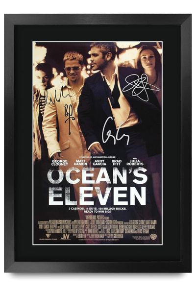 HWC Trading ملصق فيلم Oceans Eleven مقاس A3 مع توقيع الممثلين، هدية مؤطرة، صو...