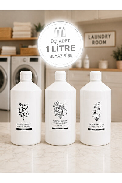 Dem Home 3 ADET Beyaz PET Plastik Detarjan Şişe Seti 1 Litre