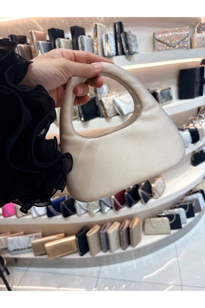 H&D COLLECTİON Women's Stone Detailed Satin Evening Dress Bag 19 cm Height 20 cm Width