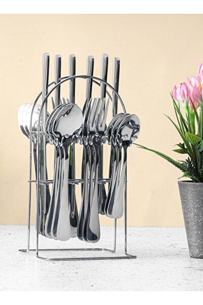 DELCASA 24Pc SS Cutlery Set with stand table spoon, table fork tea spoon tabl...