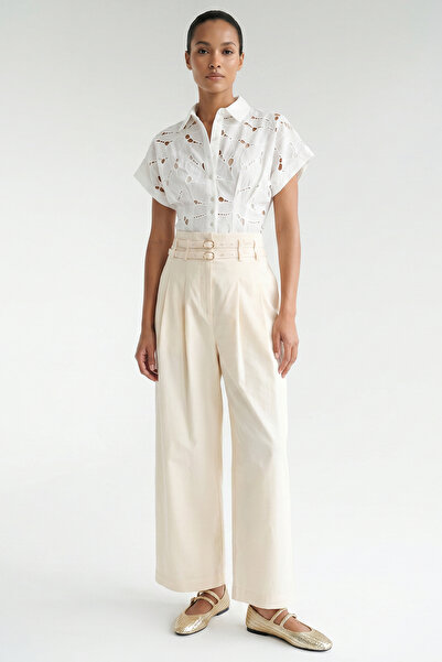Exquise Beli Belted High Waist Pleated Pocketed Culotte Trousers