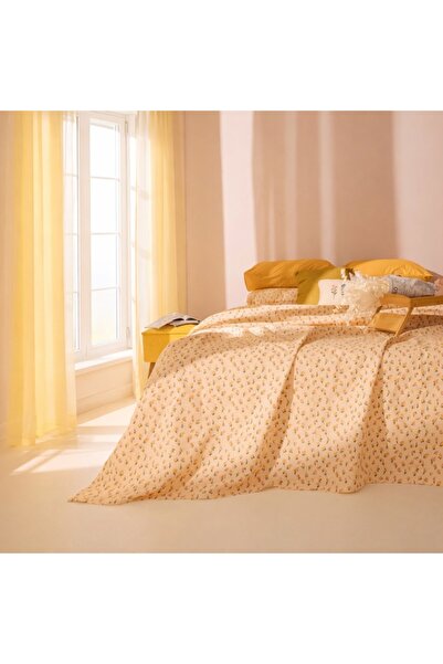 Evidea Soft Bloom Tek Kişilik Pike - Hardal / Pembe - 160x220 cm