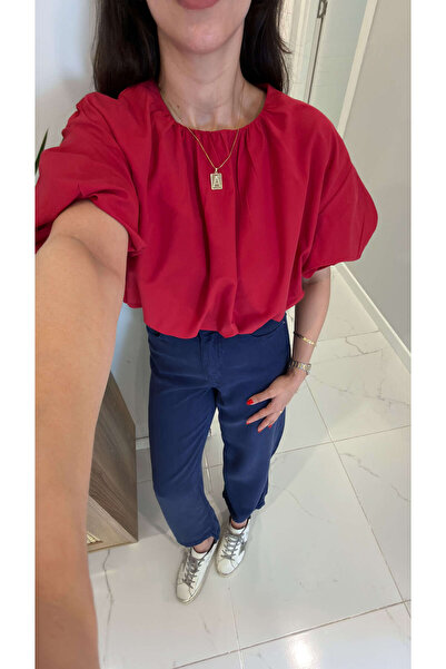 BİRCANÇİL Lnra Red Balloon Sleeve Blouse