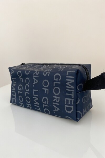 ents Navy Blue Text Patterned Cosmetic Bag Multi-Purpose Travel Organizer