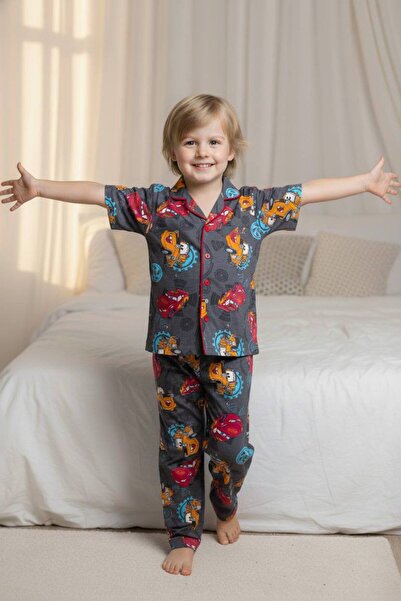 Eflin Çocuk Giyim Şimşek Mcqueen Araba Desenli Erkek Çocuk Pijama TAKIMI