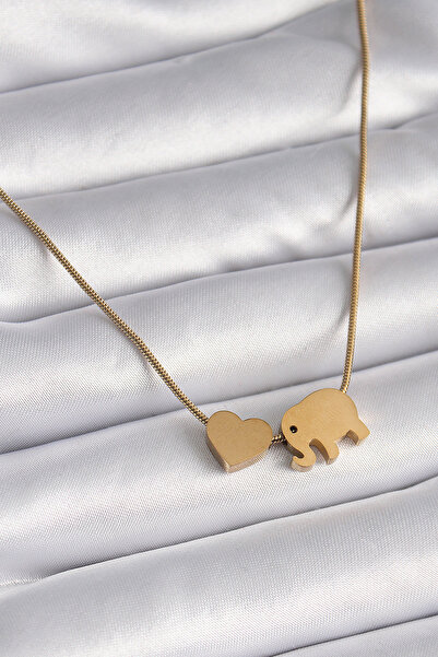 OGHAMAY 316L Steel Gold Color Elephant Heart Figured Women's Necklace