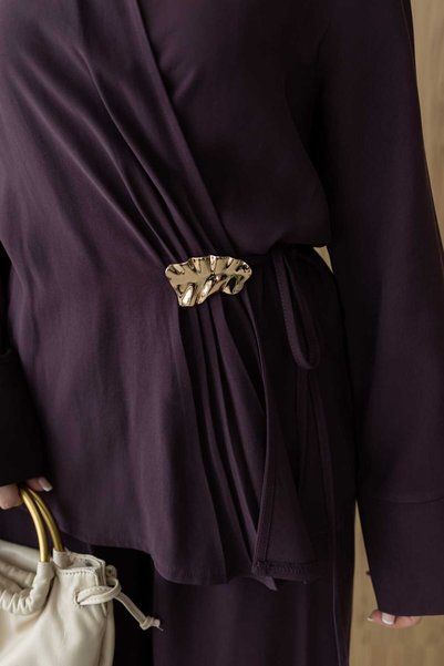 MYGİYİMİSTANBUL Premium Drafted Tencel Fabric Suit with Gold Brocade Detail
