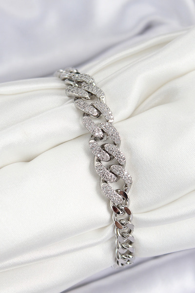 OGHAMAY Brass Zircon Stone Cuban Chain Model Silver Color Women's Bracelet
