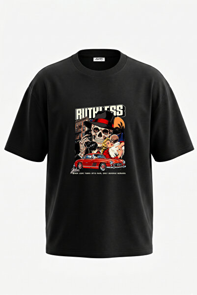 Anetos Tricou oversize negru din bumbac cu imprimeu pe spate Dry Head Gangste...