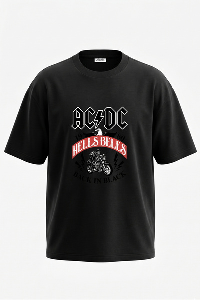 Anetos ACDC biciklistički dizajn, pamučna crna oversize majica sa zadnjim pri...