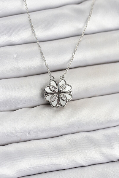 OGHAMAY 316L Steel Chain Silver Color Openable Clover Model Women's Necklace
