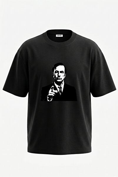 Anetos Tricou oversize negru din bumbac cu imprimeu pe spate Saul Goodman_1 D...