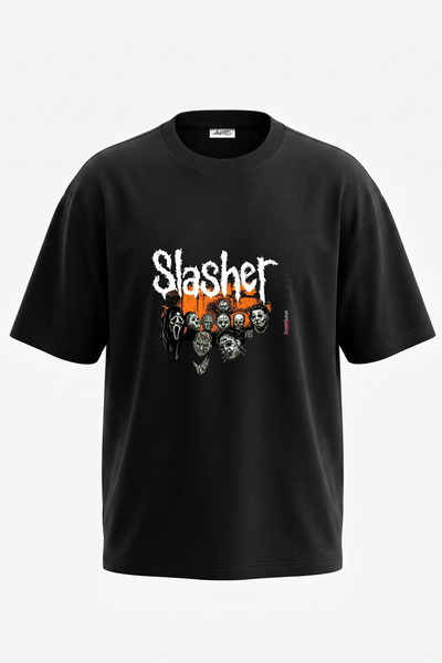 Anetos Tricou oversize negru din bumbac cu imprimeu pe spate Slasher Villains...